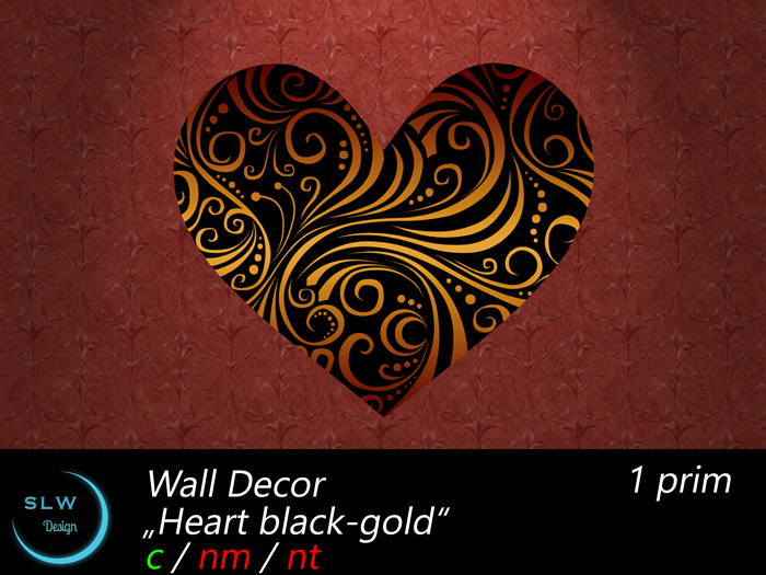 Second Life Marketplace SLW Design Wall Decor Heart blackgold
